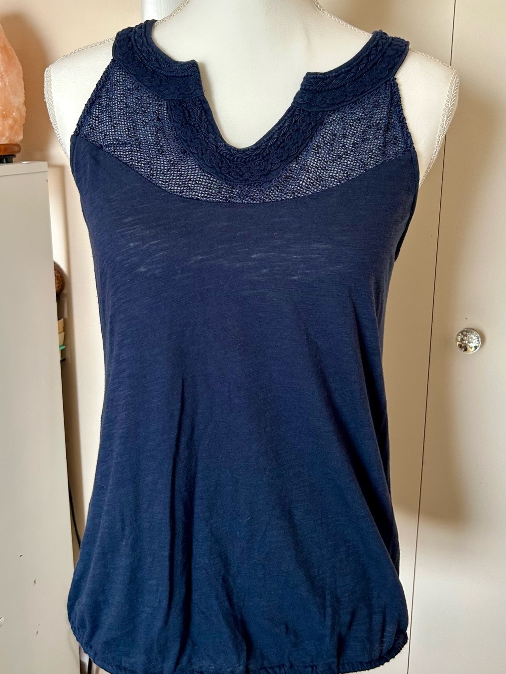 Lucky Brand Navy Crochet Yoke Tank